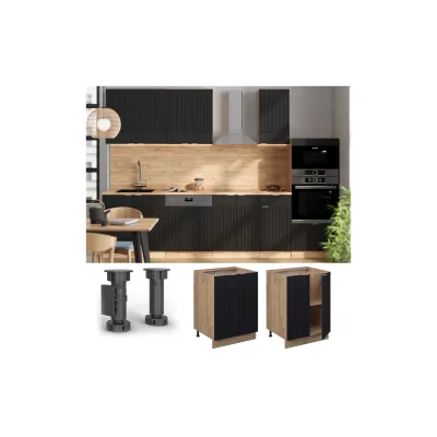 Vicco Unterschrank Fame-Line Eiche Schwarz gestreift 60 cm mit Arbeitsplatte Anthrazit