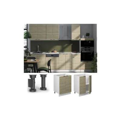 Vicco Unterschrank Fame-Line Weiß Eiche gefräst 60 cm mit Arbeitsplatte Marmor-Weiß