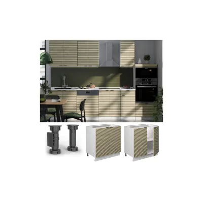 Vicco Unterschrank Fame-Line Weiß Eiche gefräst 80 cm mit Arbeitsplatte Anthrazit