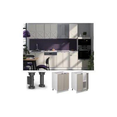 Vicco Unterschrank Fame-Line Weiß Grau-Beige gerahmt 60 cm mit Arbeitsplatte Eiche