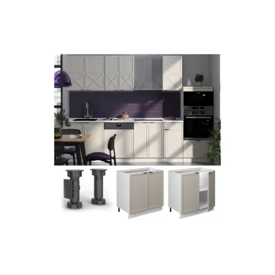 Vicco Unterschrank Fame-Line Weiß Grau-Beige gerahmt 80 cm mit Arbeitsplatte Eiche