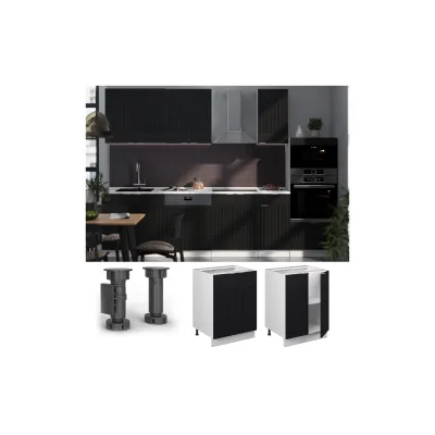 Vicco Unterschrank Fame-Line Weiß Schwarz gestreift 60 cm mit Arbeitsplatte Eiche