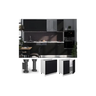 Vicco Unterschrank Fame-Line Weiß Schwarz gestreift 80 cm mit Arbeitsplatte Anthrazit
