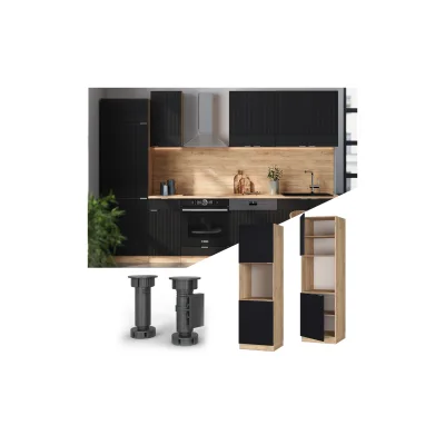 Vicco Vorratsschrank Fame-Line Eiche Schwarz gestreift 60 cm 2 Türen