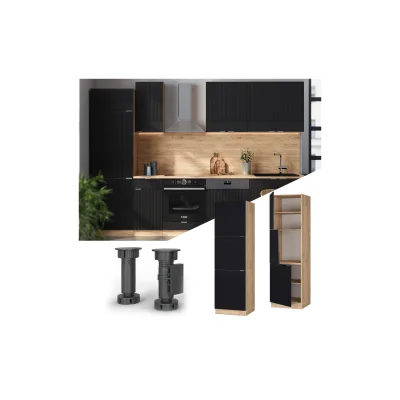 Vicco Vorratsschrank Fame-Line Eiche Schwarz gestreift 60 cm 3 Türen