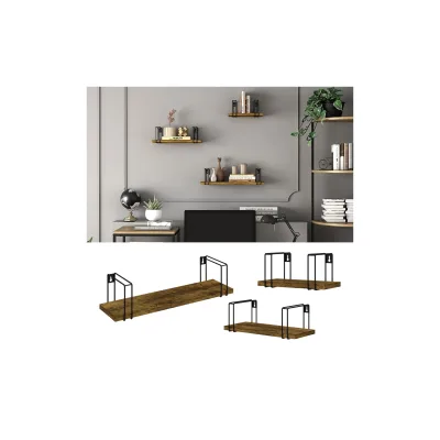 Vicco Wandregal Fyrk Antikholz-Optik Schwarz 3 Teile