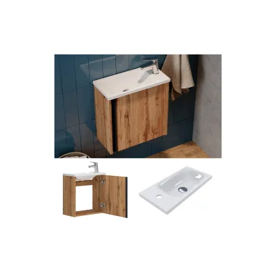 Vicco Waschbecken mit Unterschrank Kleo, 50 cm, Waschtisch mit Tür, Eiche Wandmontage