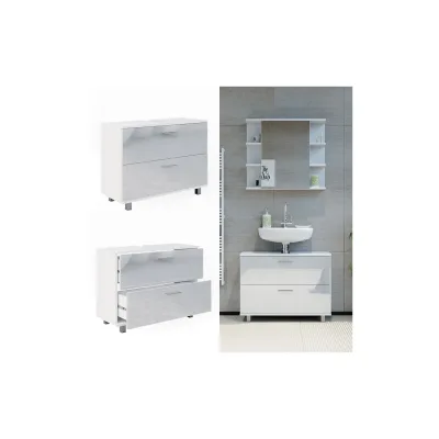 Vicco Waschtischunterschrank Waschbeckenunterschrank Ilias Weiß Hochglanz 80,2 x 60,8 cm Badezimmer