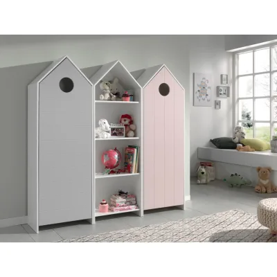 Vipack CASAMI Set 3-teilig - 1x Schrank 1-türig mit Front in Pink, 1x Regalschrank, 1x Schrank 1-türig mit Front in Grau
