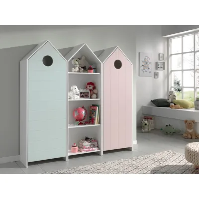 Vipack CASAMI Set 3-teilig - 1x Schrank 1-türig mit Front in Pink, 1x Regalschrank, 1x Schrank 1-türig mit Front in Mint
