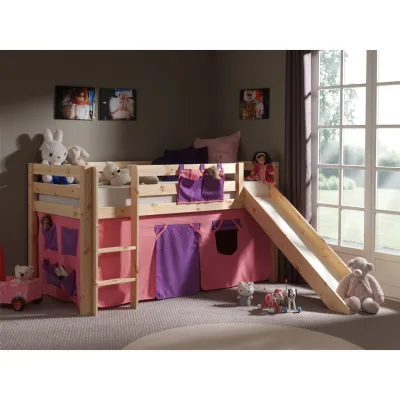 Vipack Spielbett Pino mit Rutsche und Textilset "Bella", Kiefer massiv natur lackiert