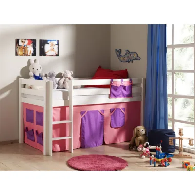 Vipack Spielbett Pino mit Textilset "Bella", Kiefer massiv weiss lackiert