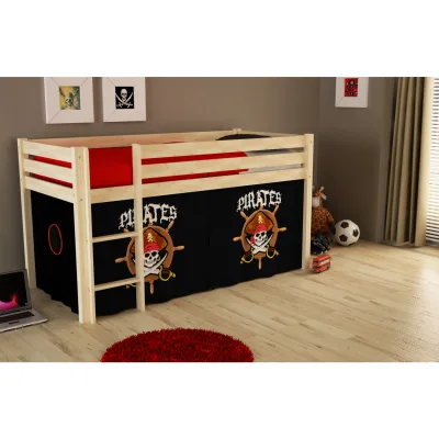 Vipack Spielbett Pino mit Textilset "Pirates", Kiefer massiv natur lackiert