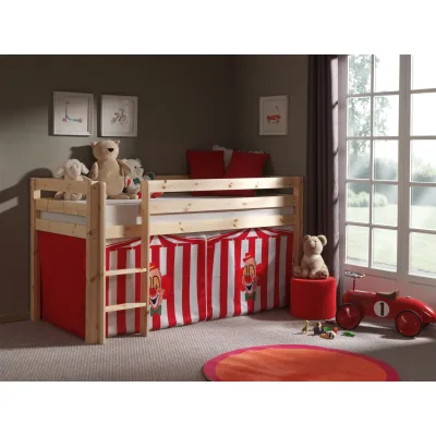 Vipack Spielbett Pino mit Textilset "Zirkus", Kiefer massiv natur lackiert