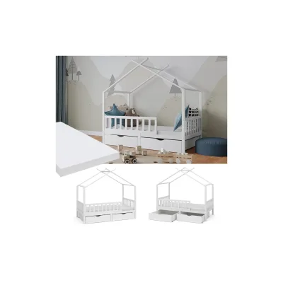 Vitalispa Kinderbett Bettenhaus Einzelbett Franka Weiß 160 x 80 cm Matratze modern Kinderzimmer Bett Bettschublade Lattenrost Rausfallschutz