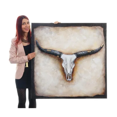 Wandbild Stier, 100% handgemaltes Ölgemälde Gemälde XL, 100x100cm