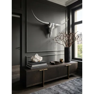 Wanddeko Geweih Bull Aluminium 125 cm breit, Silbern 125x10x60 cm