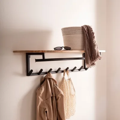 Wandgarderobe Akazie Massivholz 100cm Metall Garderobe mit Ablage Industrial