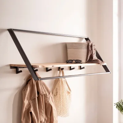 Wandgarderobe Akazie Massivholz Metall 100cm Hängegarderobe Industrial Baumkante