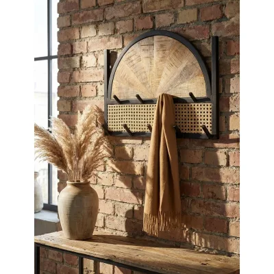 Wandgarderobe Mango Massivholz Rattan Modern 53x40x7,5 cm mit Wiener Geflecht und Metallrahmen