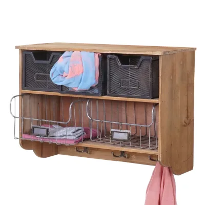 Wandgarderobe MCW-A43, Garderobe Regal, Tanne Holz Vintage Patchwork 42x60x24cm