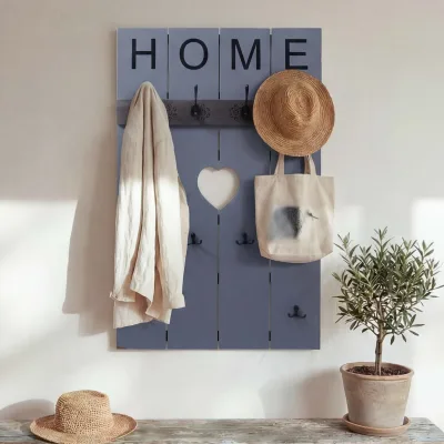 Wandgarderobe MCW-C89 Home, Garderobenpaneel Garderobe, Shabby-Look Vintage, 8 Haken 91x60cm ~ grau-blau