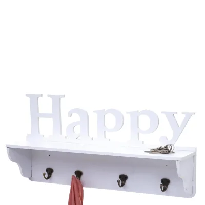 Wandgarderobe MCW-D41 Happy, Garderobe Regal, 4 Haken massiv 30x60x13cm ~ weiß