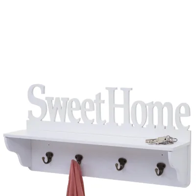 Wandgarderobe MCW-D41 Sweet Home, Garderobe Regal, 4 Haken massiv 30x60x13cm ~ weiß