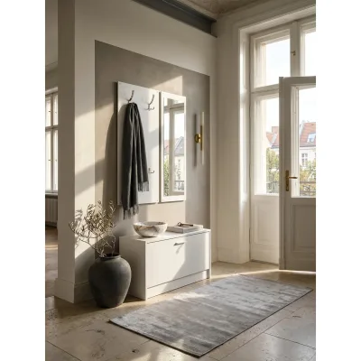 Wandgarderobe mit Spiegel und Schuhschrank SALERNO, Weiß 80x27x180 cm