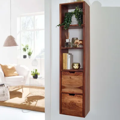 Wandregal FineBuy Schweberegal mit Schubladen 150 cm Holz Regal Hängend Massiv