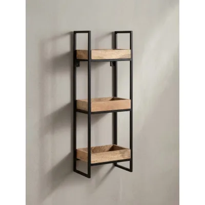 Wandregal Mango Massivholz Metall Industrial Stil 27x77x18 cm Rechteckig mit 3 Ablagen