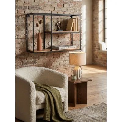 Wandregal Mango Massivholz Metall Industrial Stil 60x40x18 cm Rechteckig