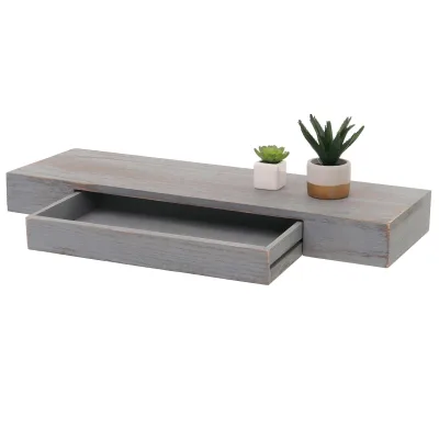 Wandregal MCW-H37, Schweberegal Wandboard Hängeregal Regal, Schublade Massiv-Holz 8x80x25cm ~ braun, shabby