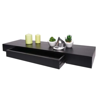 Wandregal MCW-H37, Schweberegal Wandboard Hängeregal Regal, Schublade Massiv-Holz 8x80x25cm ~ schwarz