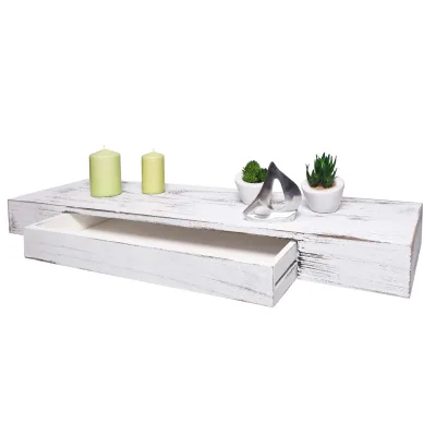 Wandregal MCW-H37, Schweberegal Wandboard Hängeregal Regal, Schublade Massiv-Holz 8x80x25cm ~ weiß, shabby