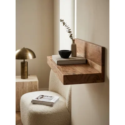 Wandregal MUMBAI Massivholz Hängend Landhausstil, Akazie 60x23x17 cm