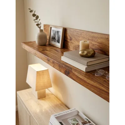 Wandregal MUMBAI Massivholz Hängend Landhausstil, Dunkelbraun 60x23x17 cm