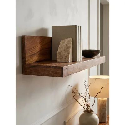 Wandregal MUMBAI Massivholz Hängend Landhausstil, Dunkelbraun 80x23x17 cm