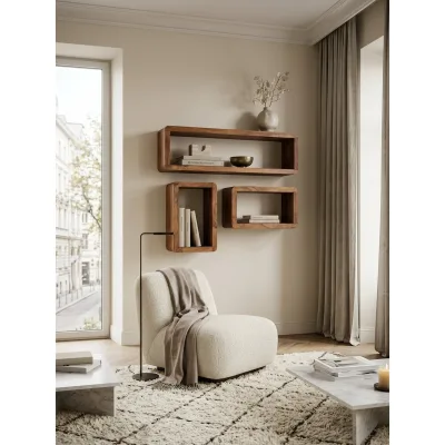 Wandregal Set BOHA Massivholz Viereckig Landhausstil, Dunkelbraun 80x15x20 cm