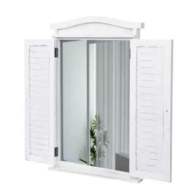 Wandspiegel Badspiegel Badezimmer Spiegelfenster mit Fensterläden, 71x46x5cm ~ shabby weiß