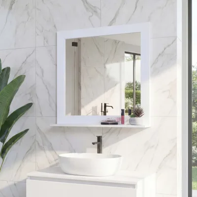 Wandspiegel MCW-F75, Badezimmer Badspiegel Spiegel, Ablagefläche Landhaus 58x59x12cm weiß