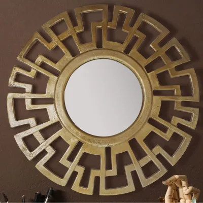 Wandspiegel Rund Metall Gold 60 cm Art déco Stil