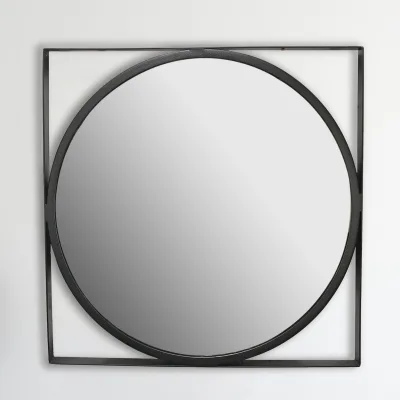 Wandspiegel Rund Metall Schwarz 54x54 cm Quadratischer Rahmen