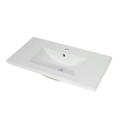 Waschbecken MCW-B19, Waschtisch Handwaschbecken Badezimmer Bad, Keramik eckig 81cm, weiß