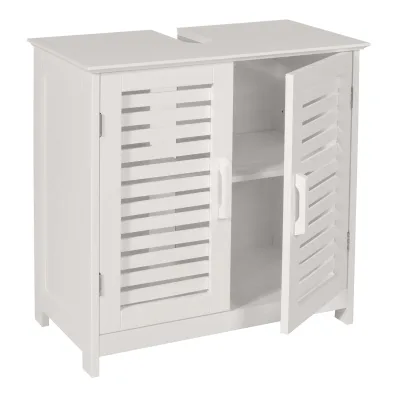 Waschbeckenunterschrank MCW-B41, Badezimmer Unterschrank Badschrank mit Staufach, Bambus MDF 60x60x30cm MVG ~ weiß