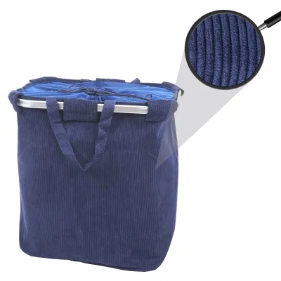 Wäschesammler MCW-C34, Laundry Wäschekorb Wäschebehälter mit Kordelzug, 2 Fächer Henkel 54x52x32cm 89l ~ cord blau