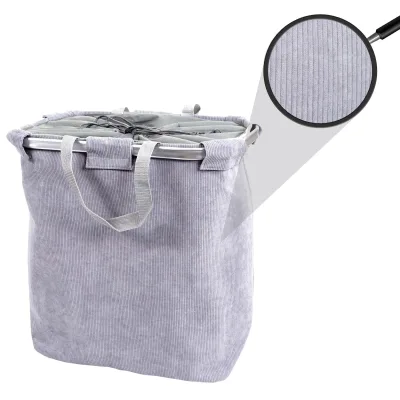 Wäschesammler MCW-C34, Laundry Wäschekorb Wäschebehälter mit Kordelzug, 2 Fächer Henkel 54x52x32cm 89l ~ cord grau