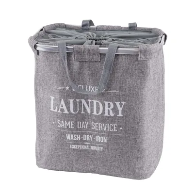 Wäschesammler MCW-C34, Laundry Wäschekorb Wäschebehälter mit Kordelzug, 2 Fächer Henkel 54x52x32cm 89l ~ grau