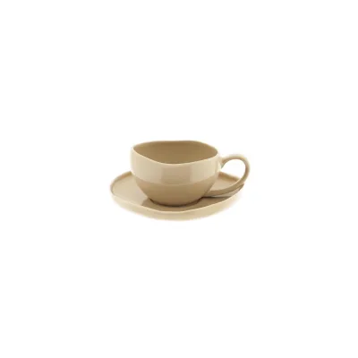 Wave Biscuit Kaffeetassen mit Untertellern - 12-teiliges-Set in Beige, 215 ml