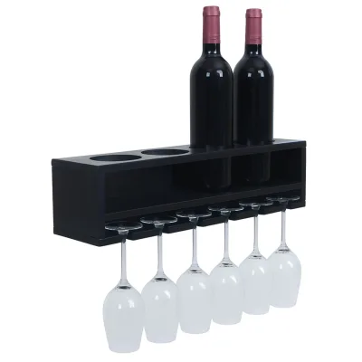 Weinregal MCW-P21, Glas-/Flaschenhalter Wandbar Regal für 4 Flaschen/6 Gläser Holz MVG-zertifiziert 12x48x12cm ~ schwarz